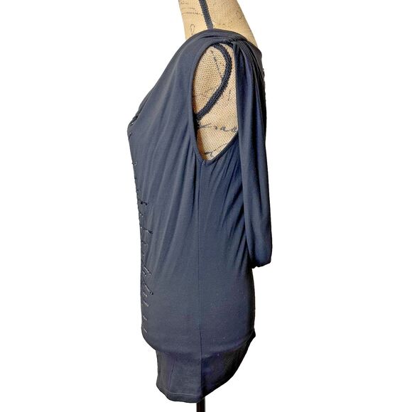 Leo Guy Black Cowl Neck Sleeveless Sequined Draped Back Party Top Blouse Sz 6/8 - Picture 3 of 12